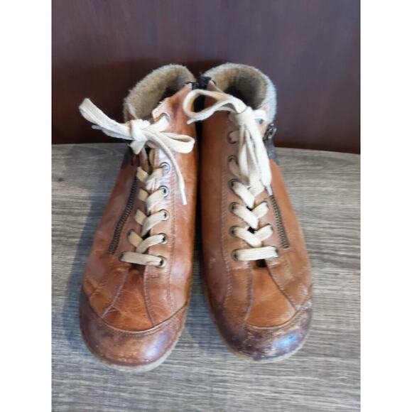 Remonte Bootie Womens 10.5 EU 42 Leather Brown wool Lined Zip Ankle Boots Grunge - Picture 4 of 11